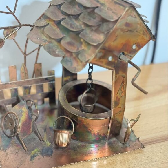 Vintage Copper Wishing Well Music Box: Metal Sculpture Tabletop Decor - Picture 2 of 3